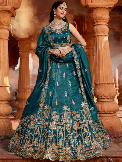 Tissue Fabric Handwork cutdana embroidery Semi-Stitched Lehenga choli & Dupatta