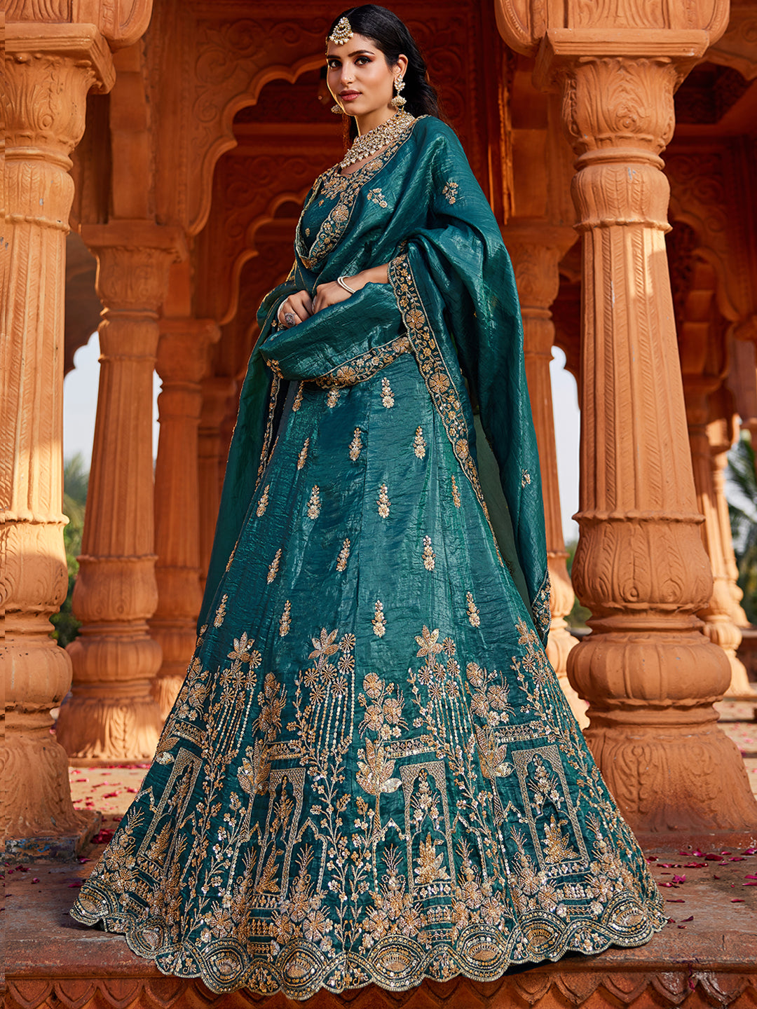 Tissue Fabric Handwork cutdana embroidery Semi-Stitched Lehenga choli & Dupatta