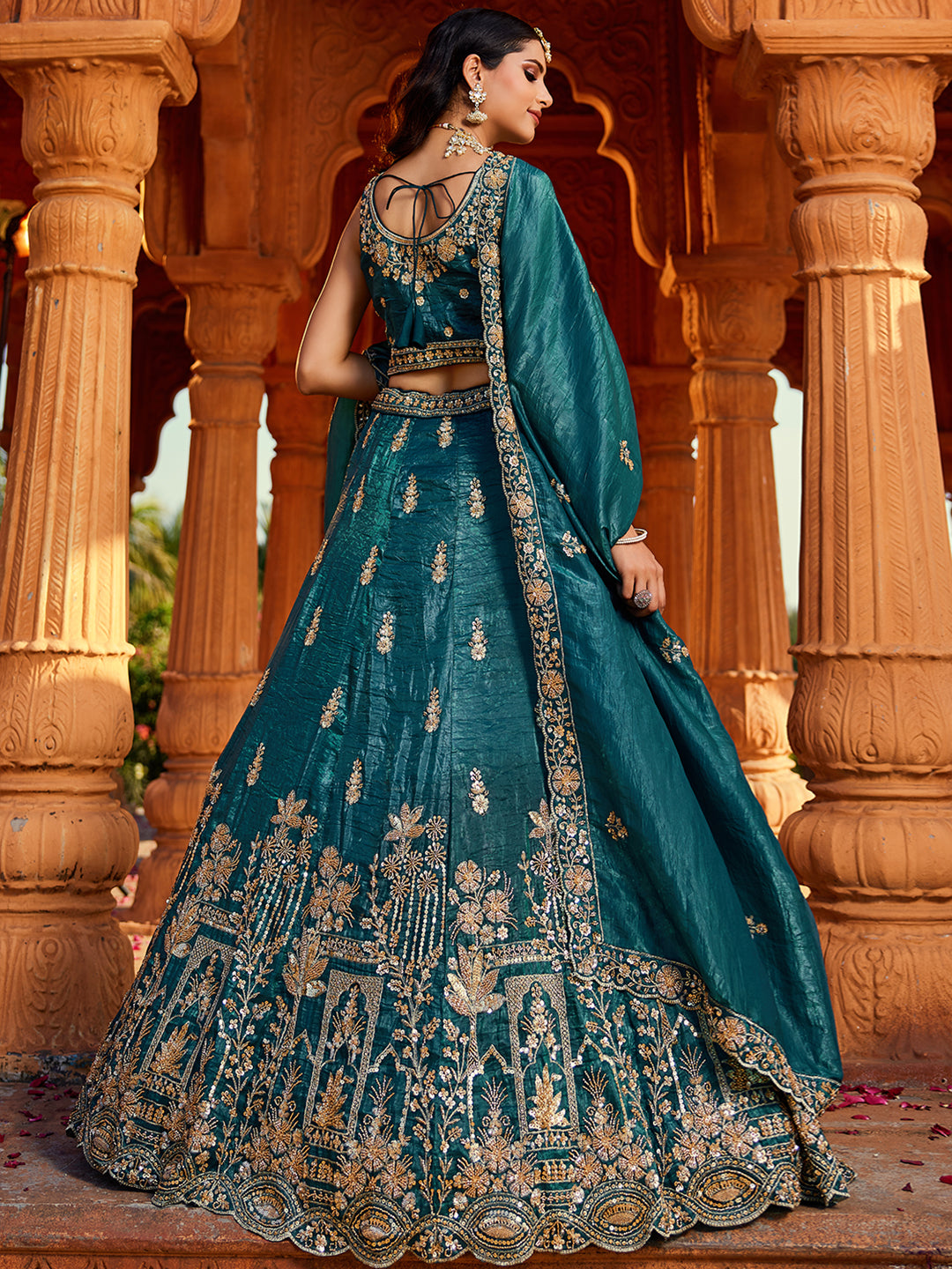 Tissue Fabric Handwork cutdana embroidery Semi-Stitched Lehenga choli & Dupatta