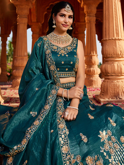 Tissue Fabric Handwork cutdana embroidery Semi-Stitched Lehenga choli & Dupatta