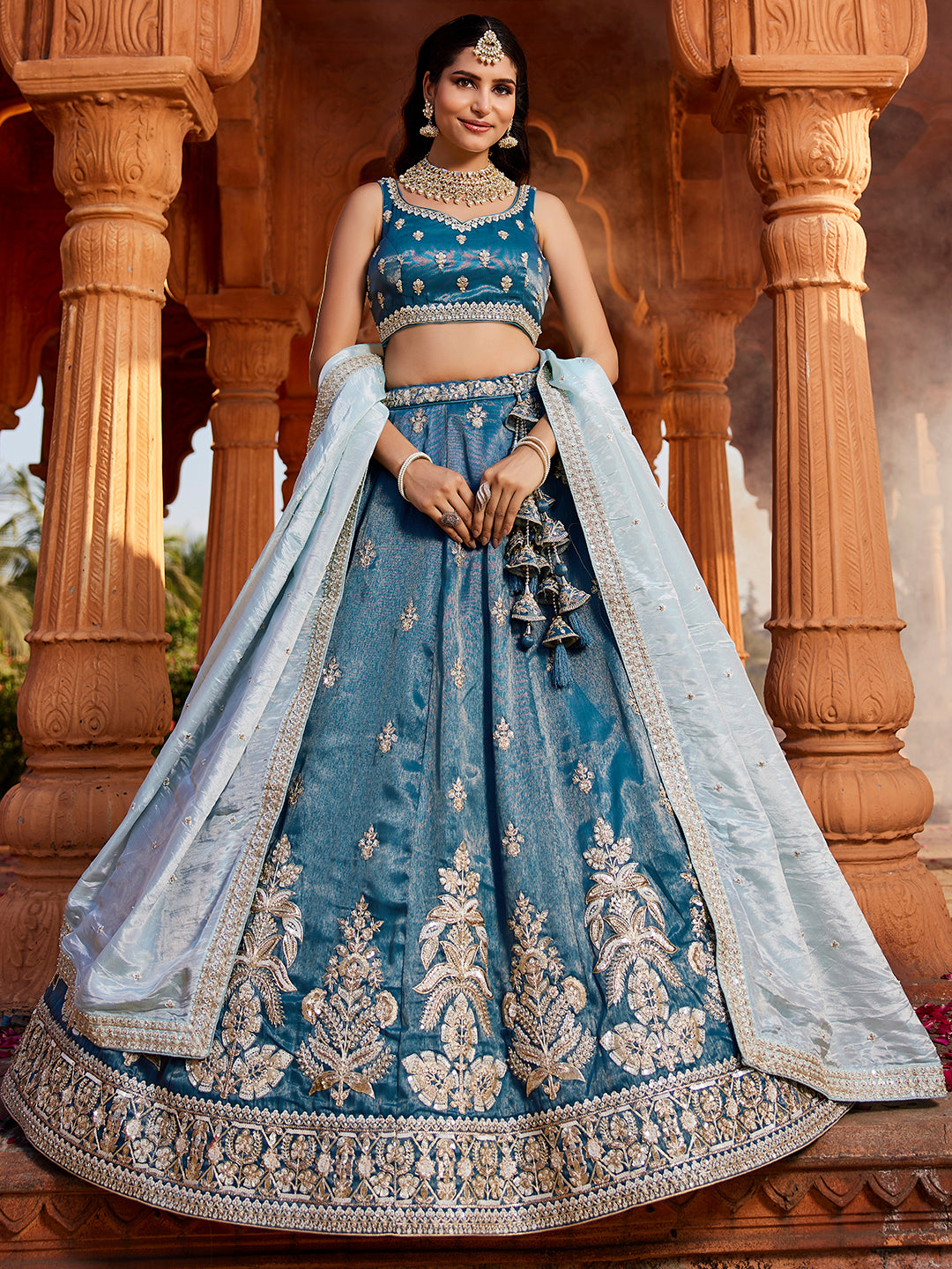 Tissue Fabric Sequinse embroidery Semi-Stitched Lehenga choli & Dupatta