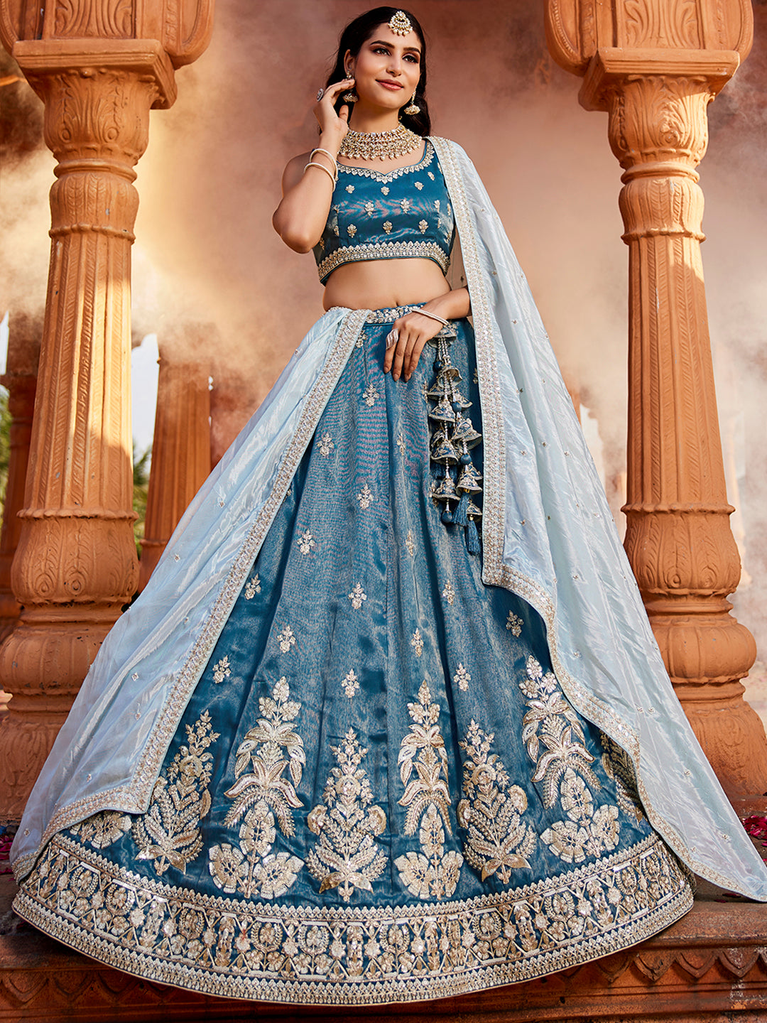 Tissue Fabric Sequinse embroidery Semi-Stitched Lehenga choli & Dupatta