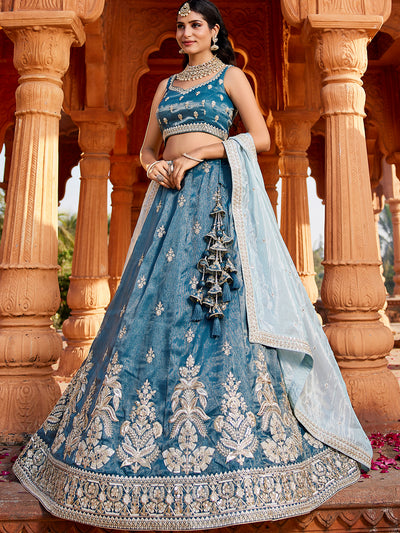 Tissue Fabric Sequinse embroidery Semi-Stitched Lehenga choli & Dupatta