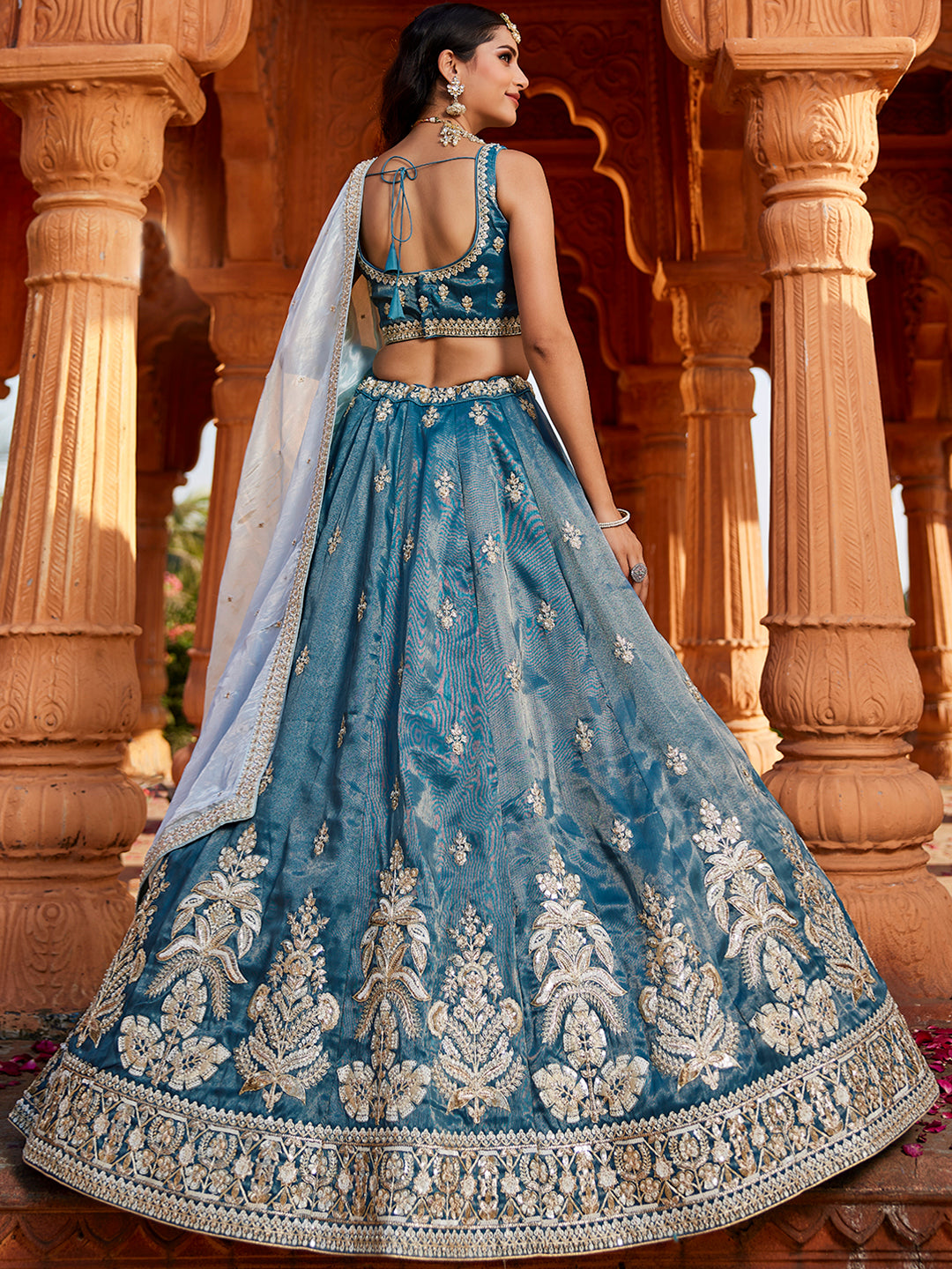 Tissue Fabric Sequinse embroidery Semi-Stitched Lehenga choli & Dupatta