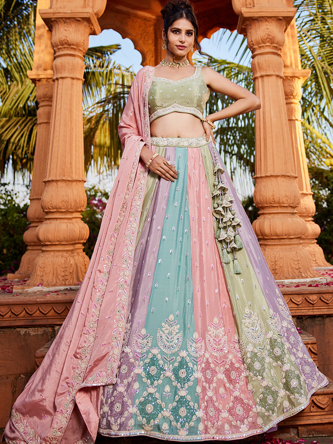 Chinnon Fabric Sequinse embroidery Semi-Stitched Lehenga choli & Dupatta