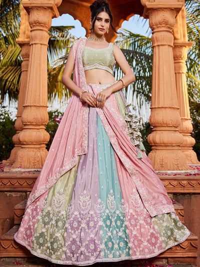 Chinnon Fabric Sequinse embroidery Semi-Stitched Lehenga choli & Dupatta