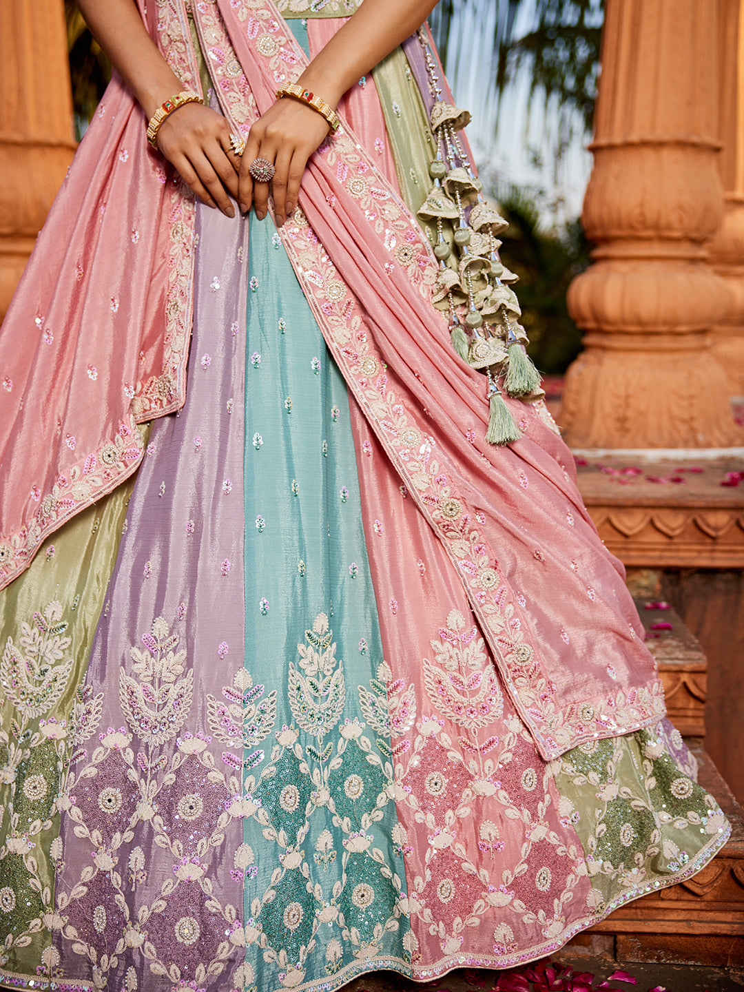 Chinnon Fabric Sequinse embroidery Semi-Stitched Lehenga choli & Dupatta