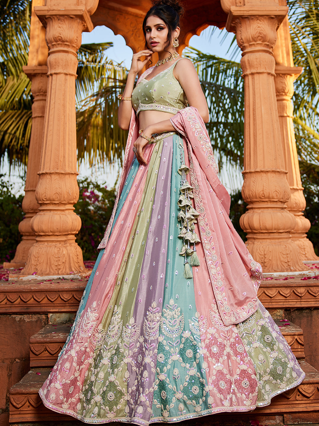 Chinnon Fabric Sequinse embroidery Semi-Stitched Lehenga choli & Dupatta