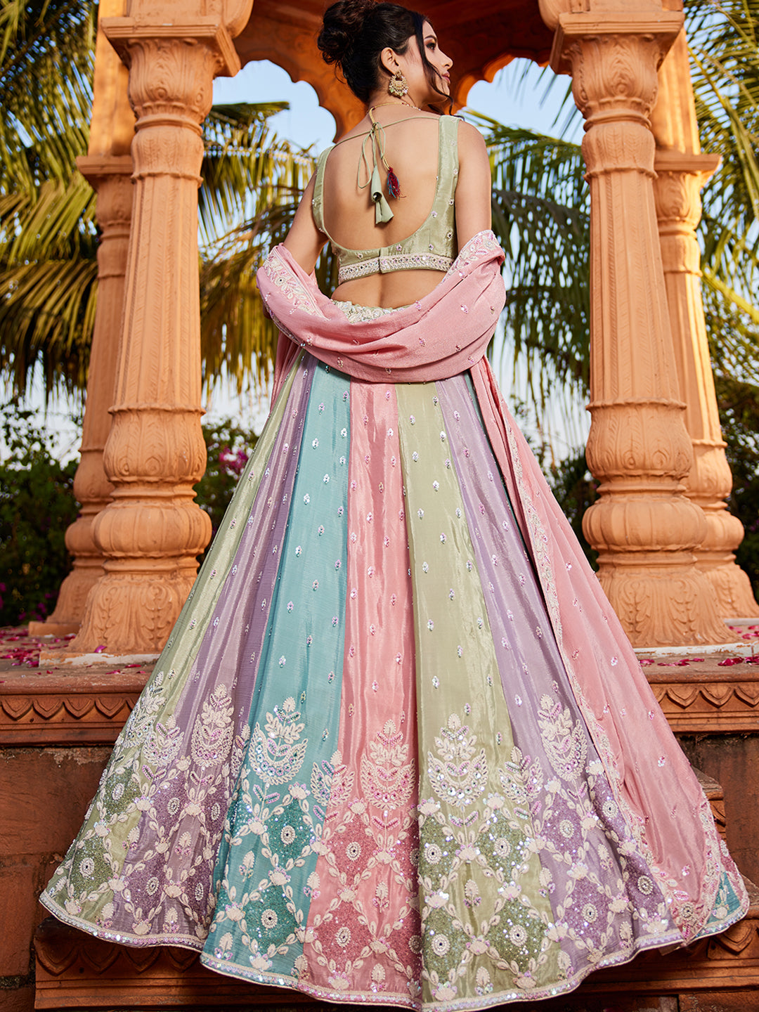 Chinnon Fabric Sequinse embroidery Semi-Stitched Lehenga choli & Dupatta