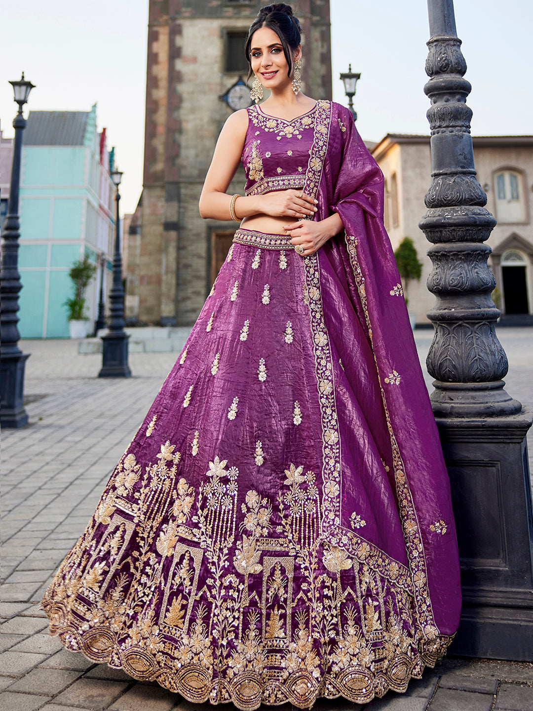 Tissue Fabric Handwork cutdana embroidery Semi-Stitched Lehenga choli & Dupatta