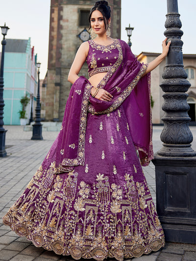 Tissue Fabric Handwork cutdana embroidery Semi-Stitched Lehenga choli & Dupatta