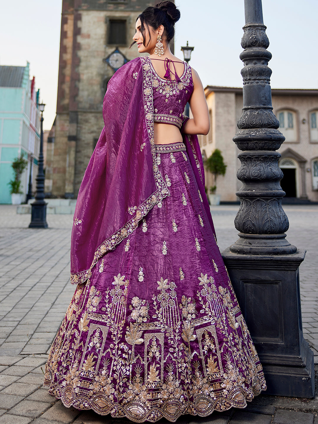 Tissue Fabric Handwork cutdana embroidery Semi-Stitched Lehenga choli & Dupatta