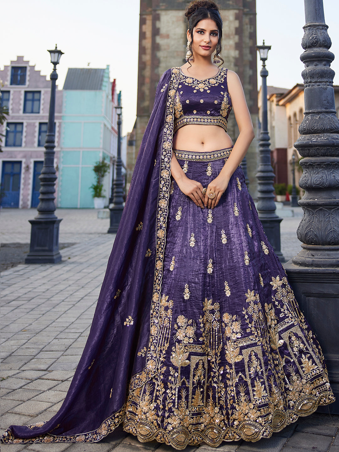 Tissue Fabric Handwork cutdana embroidery Semi-Stitched Lehenga choli & Dupatta