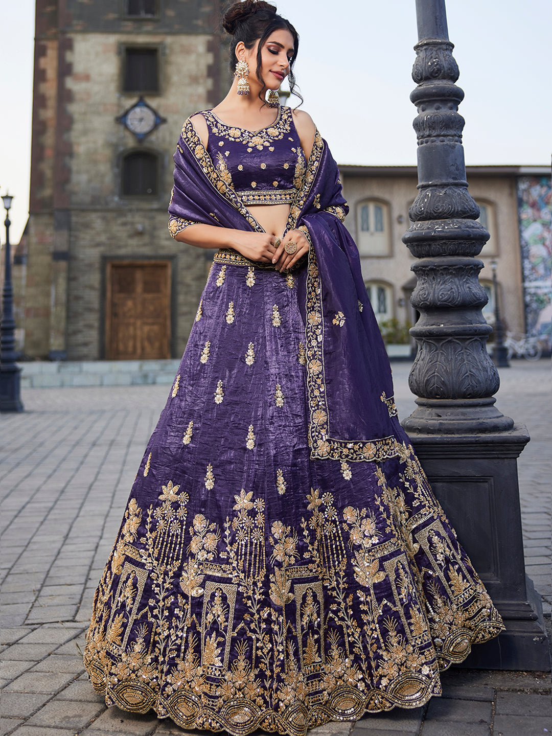 Tissue Fabric Handwork cutdana embroidery Semi-Stitched Lehenga choli & Dupatta