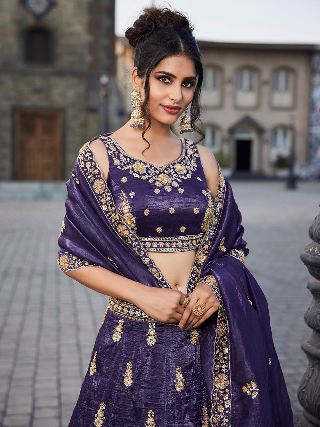 Tissue Fabric Handwork cutdana embroidery Semi-Stitched Lehenga choli & Dupatta