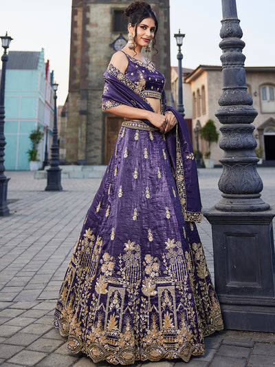 Tissue Fabric Handwork cutdana embroidery Semi-Stitched Lehenga choli & Dupatta