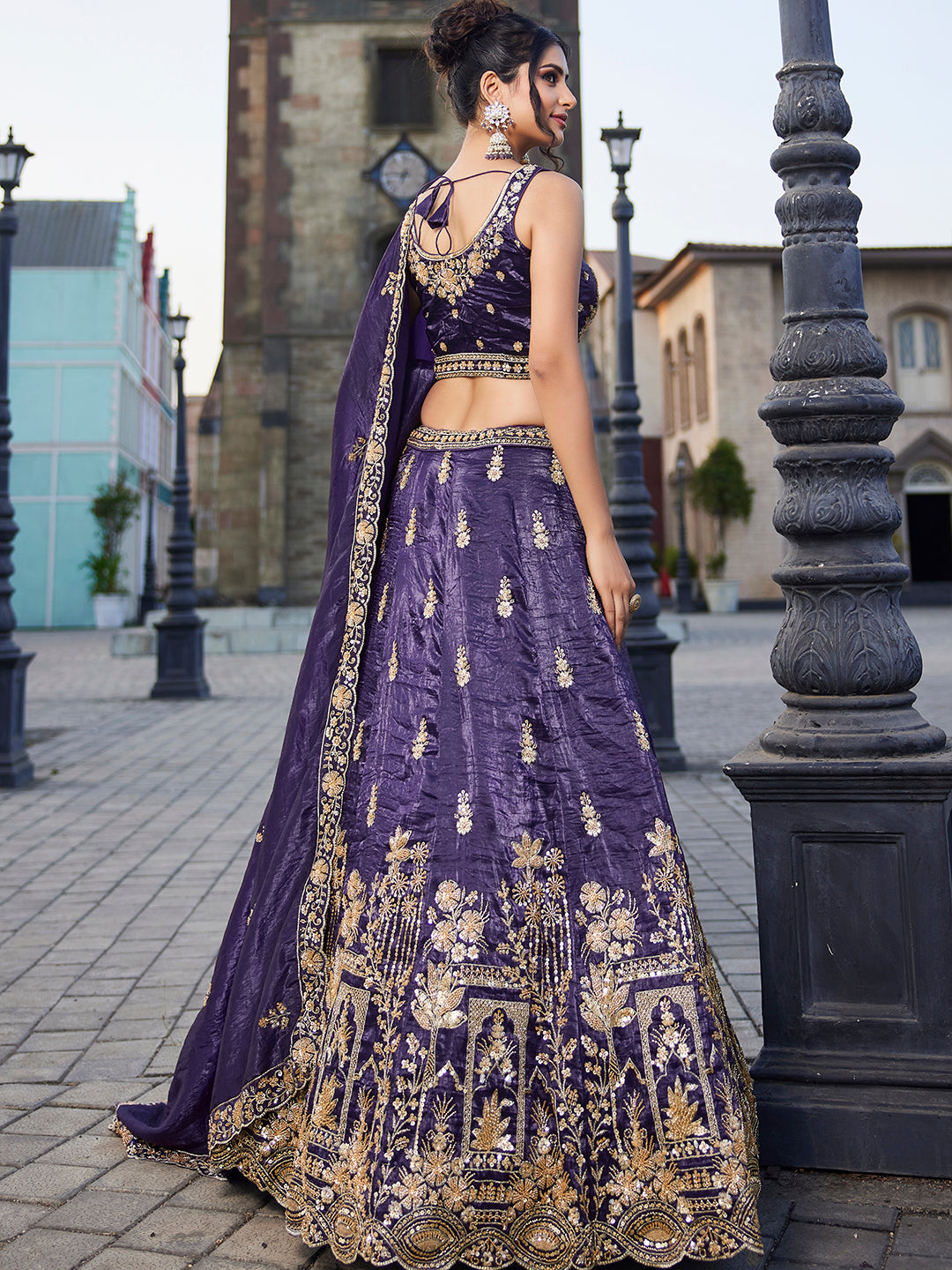 Tissue Fabric Handwork cutdana embroidery Semi-Stitched Lehenga choli & Dupatta