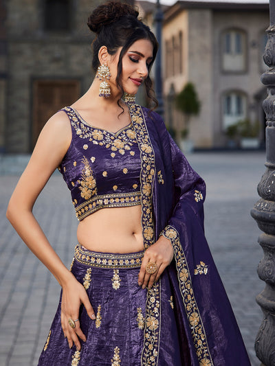 Tissue Fabric Handwork cutdana embroidery Semi-Stitched Lehenga choli & Dupatta