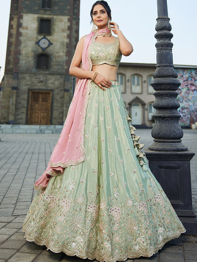 Satin Silk Fabric Sequins embroidery Semi-Stitched Lehenga choli & Dupatta