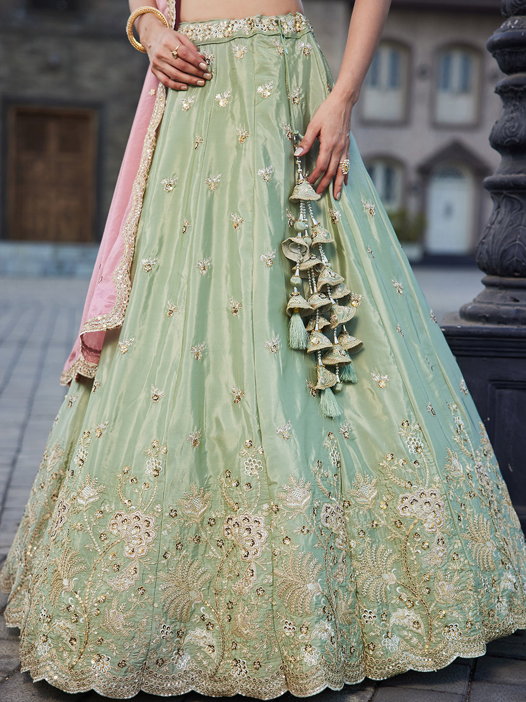 Satin Silk Fabric Sequins embroidery Semi-Stitched Lehenga choli & Dupatta