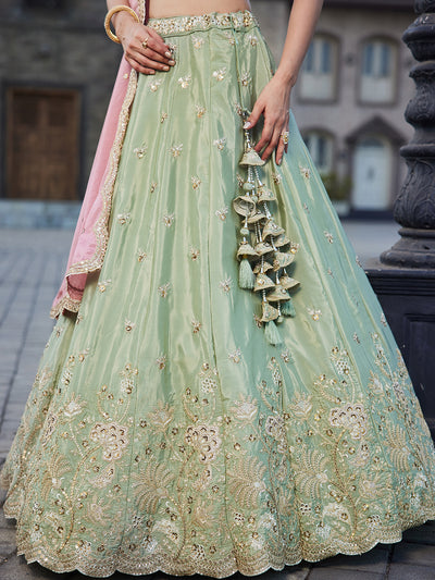 Satin Silk Fabric Sequins embroidery Semi-Stitched Lehenga choli & Dupatta