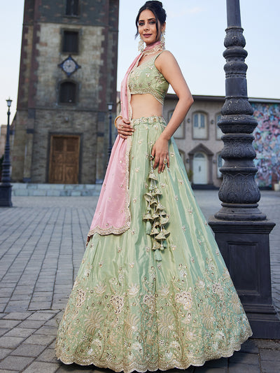 Satin Silk Fabric Sequins embroidery Semi-Stitched Lehenga choli & Dupatta