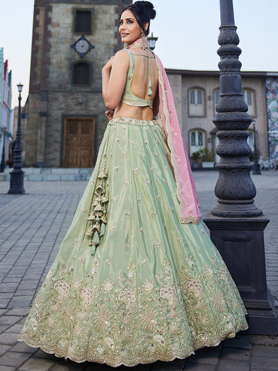 Satin Silk Fabric Sequins embroidery Semi-Stitched Lehenga choli & Dupatta