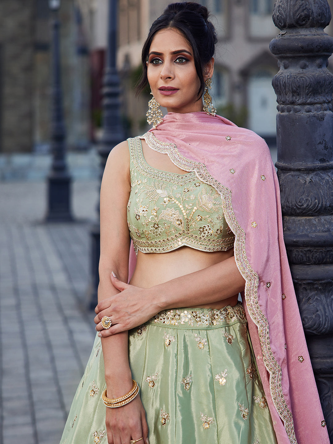 Satin Silk Fabric Sequins embroidery Semi-Stitched Lehenga choli & Dupatta