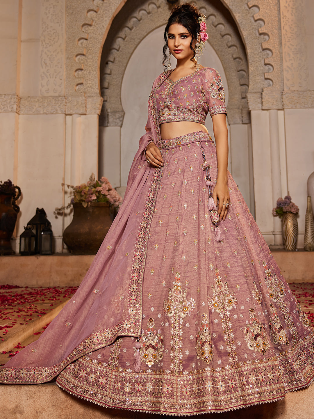 Tissue Fabric  Sequinse embroidery Semi-Stitched Lehenga choli & Dupatta