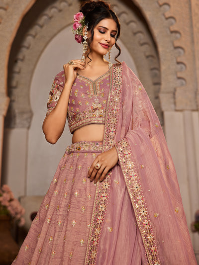 Tissue Fabric  Sequinse embroidery Semi-Stitched Lehenga choli & Dupatta