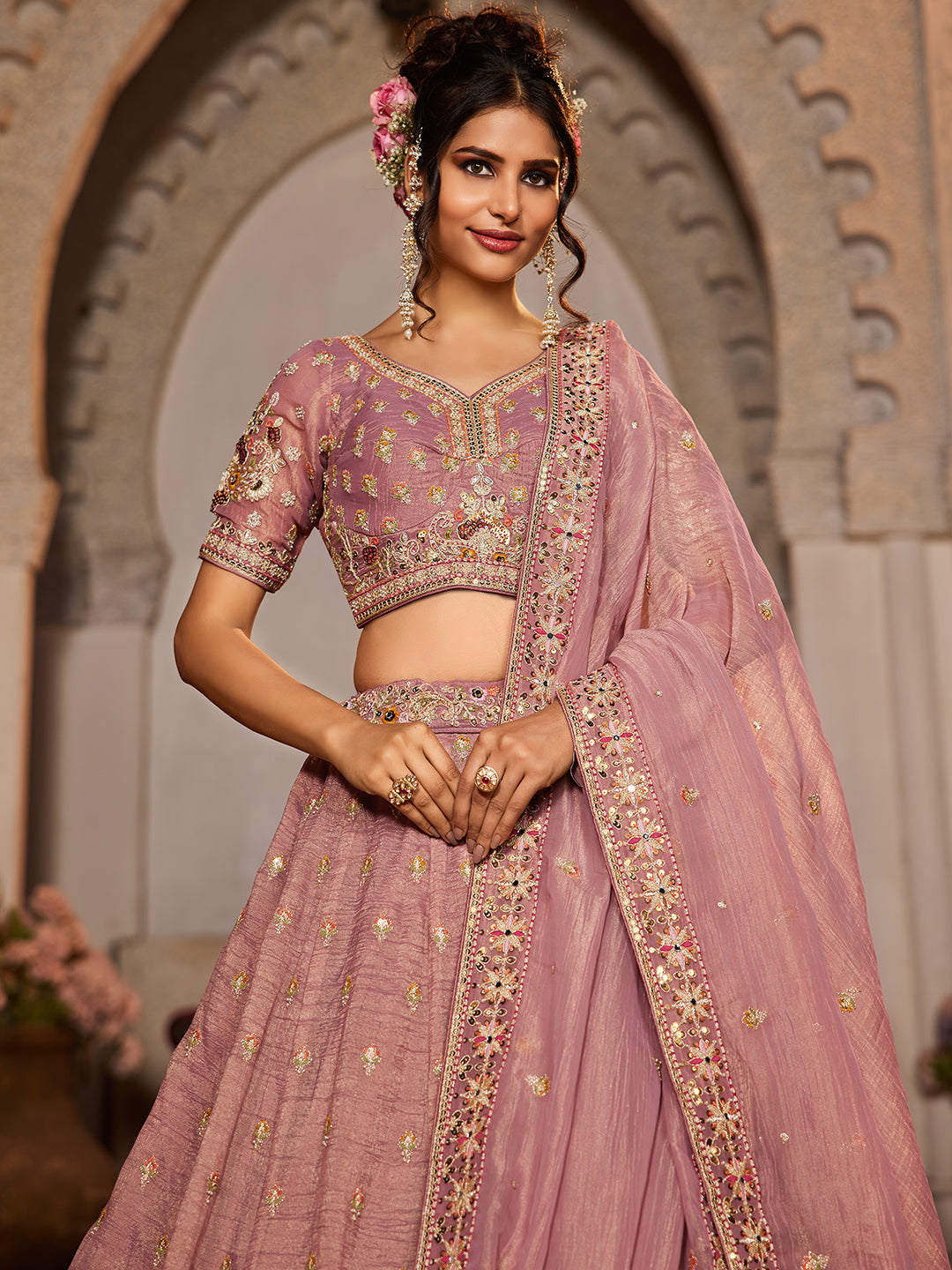 Tissue Fabric  Sequinse embroidery Semi-Stitched Lehenga choli & Dupatta