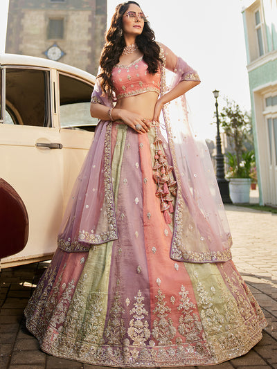 Tissue  FabricSequinse embroidery Semi-Stitched Lehenga choli & Dupatta