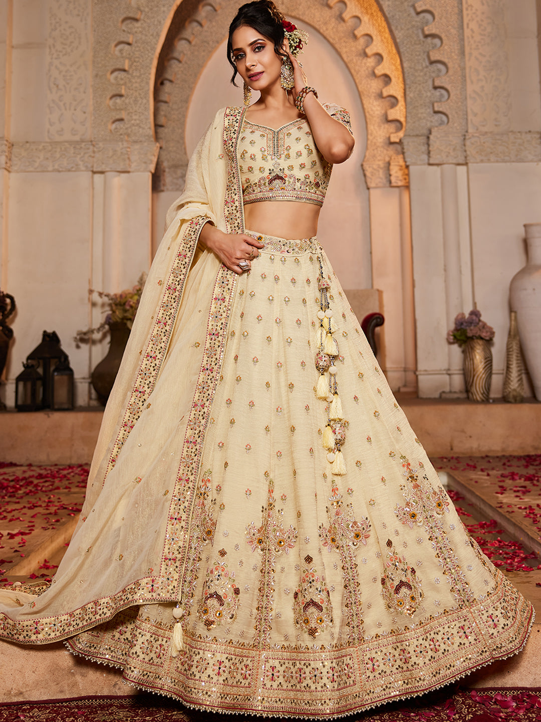 Tissue Fabric  Sequinse embroidery Semi-Stitched Lehenga choli & Dupatta