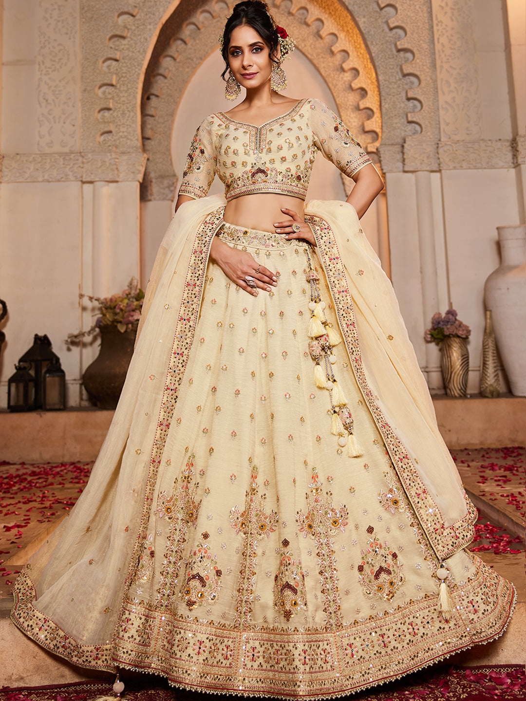 Tissue Fabric  Sequinse embroidery Semi-Stitched Lehenga choli & Dupatta