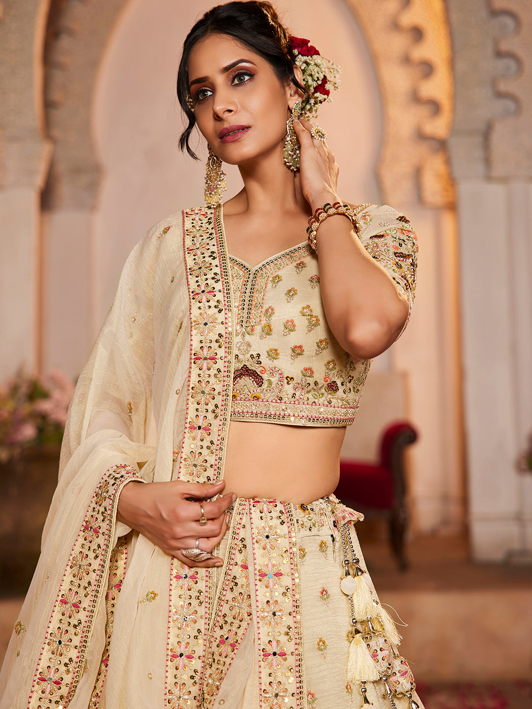 Tissue Fabric  Sequinse embroidery Semi-Stitched Lehenga choli & Dupatta