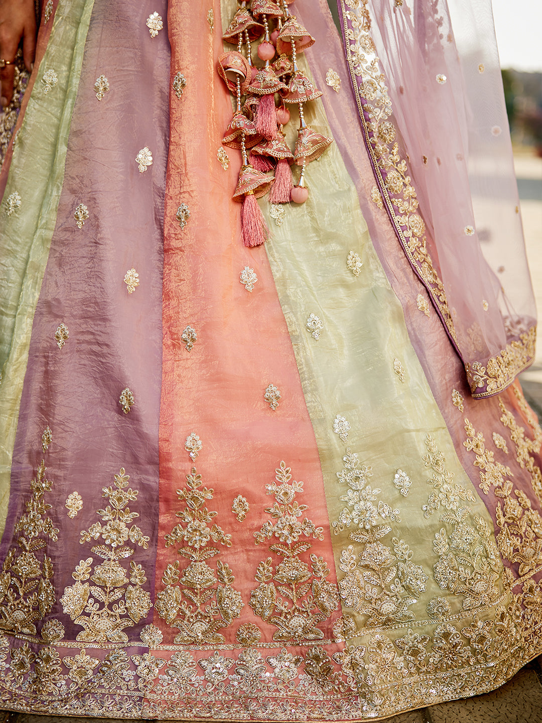 Tissue  FabricSequinse embroidery Semi-Stitched Lehenga choli & Dupatta