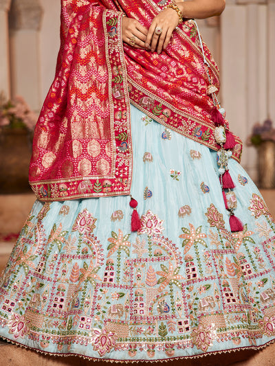 Tissue Mirror embroidery Semi-Stitched Lehenga choli & Dupatta