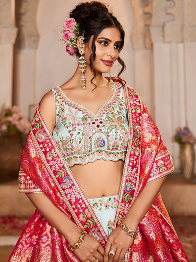 Tissue Mirror embroidery Semi-Stitched Lehenga choli & Dupatta