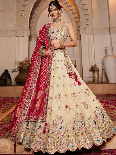 Tissue Fabric Sequinse embroidery Semi-Stitched Lehenga choli & Dupatta