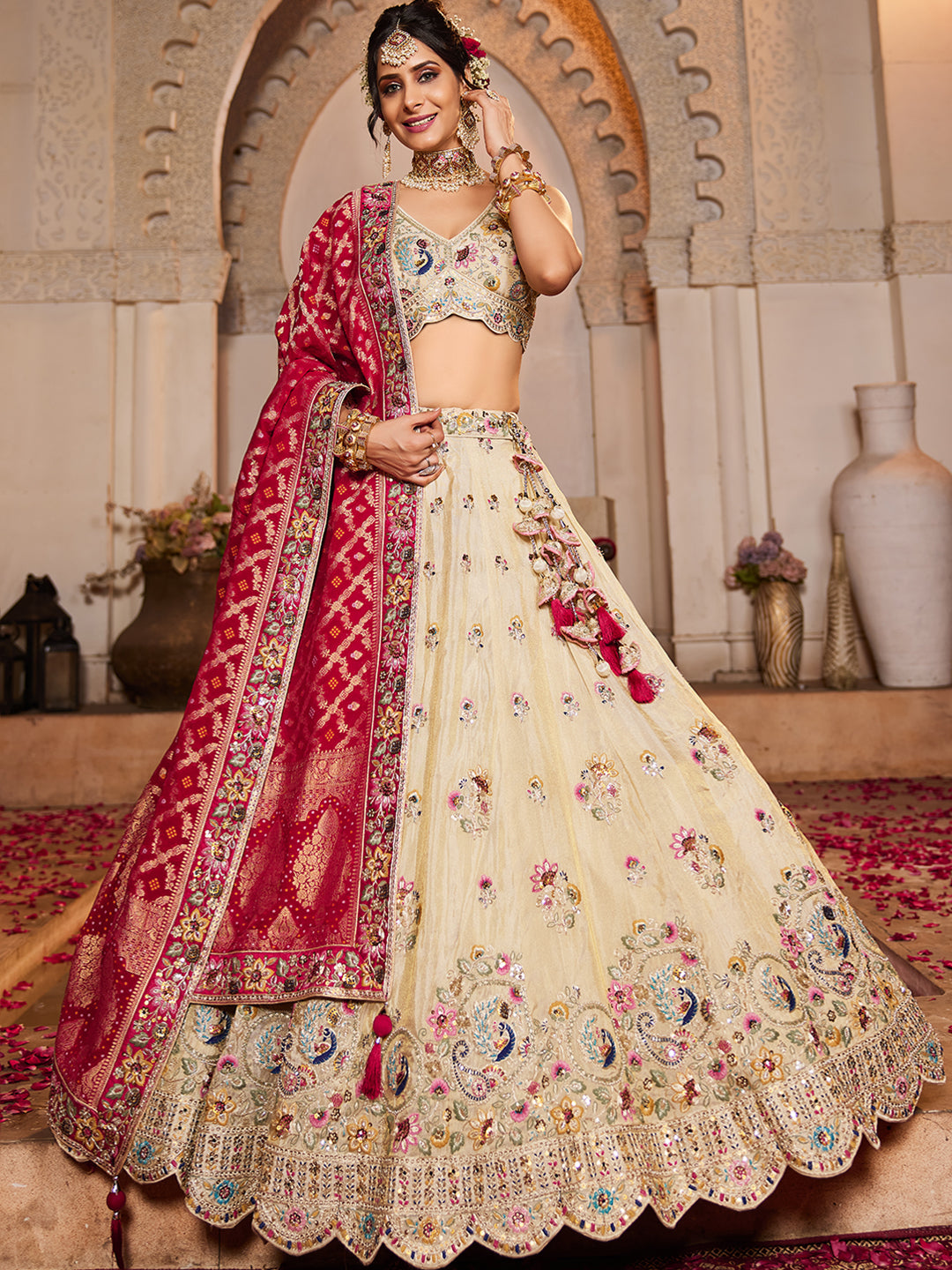 Tissue Fabric Sequinse embroidery Semi-Stitched Lehenga choli & Dupatta