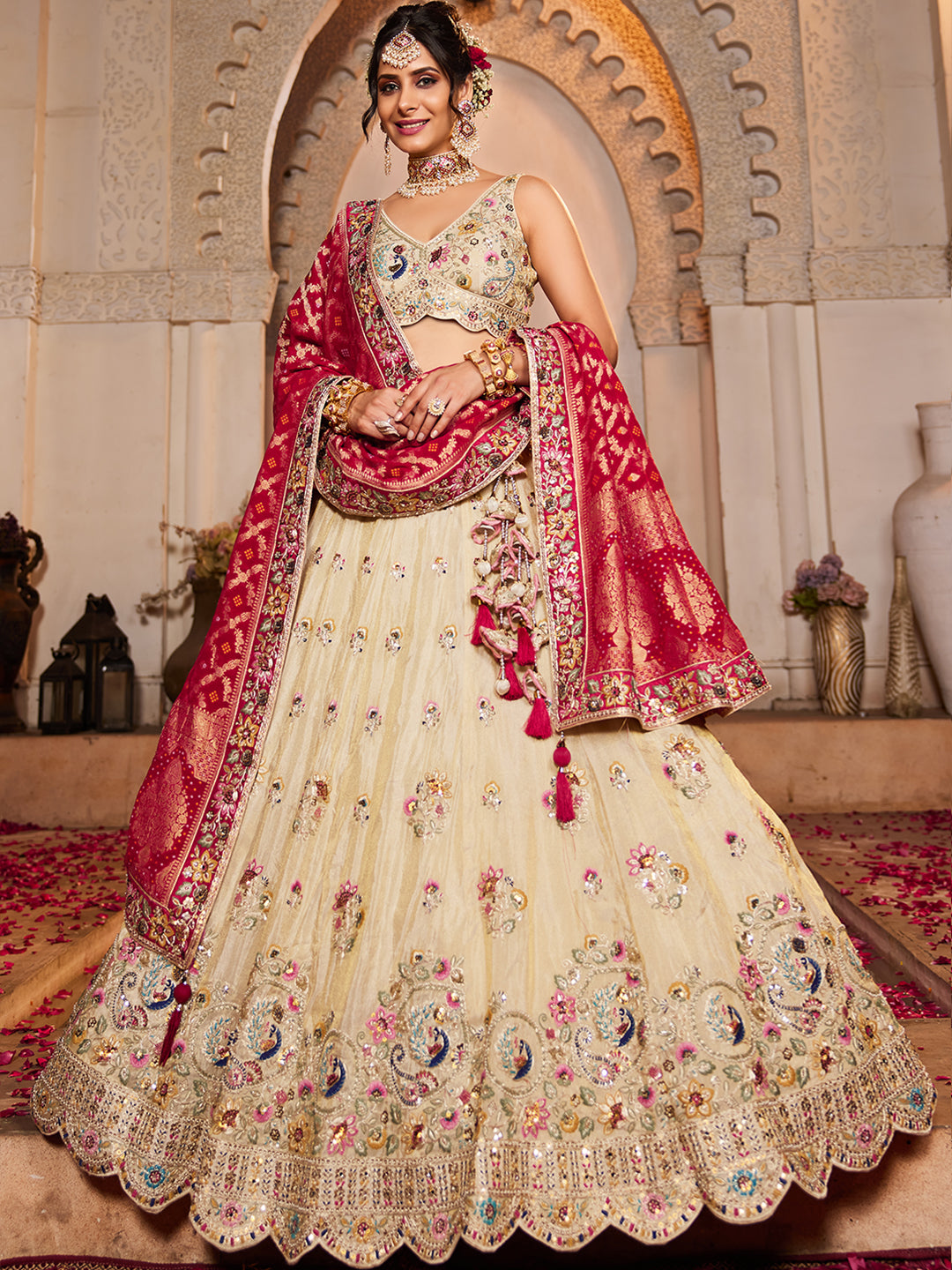 Tissue Fabric Sequinse embroidery Semi-Stitched Lehenga choli & Dupatta