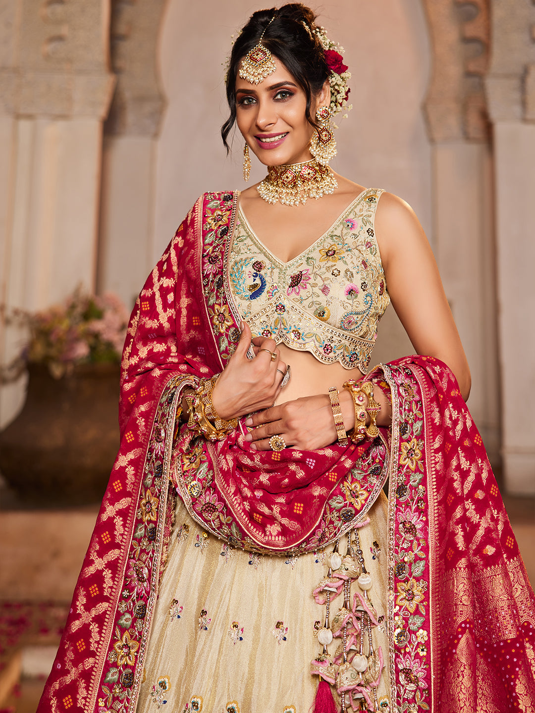 Tissue Fabric Sequinse embroidery Semi-Stitched Lehenga choli & Dupatta