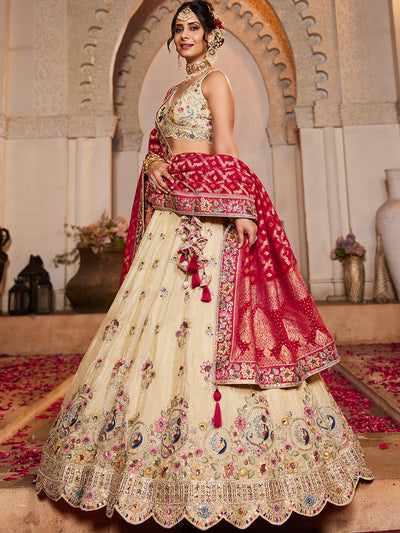 Tissue Fabric Sequinse embroidery Semi-Stitched Lehenga choli & Dupatta