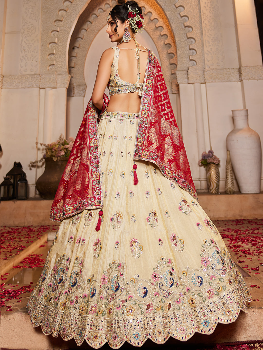 Tissue Fabric Sequinse embroidery Semi-Stitched Lehenga choli & Dupatta