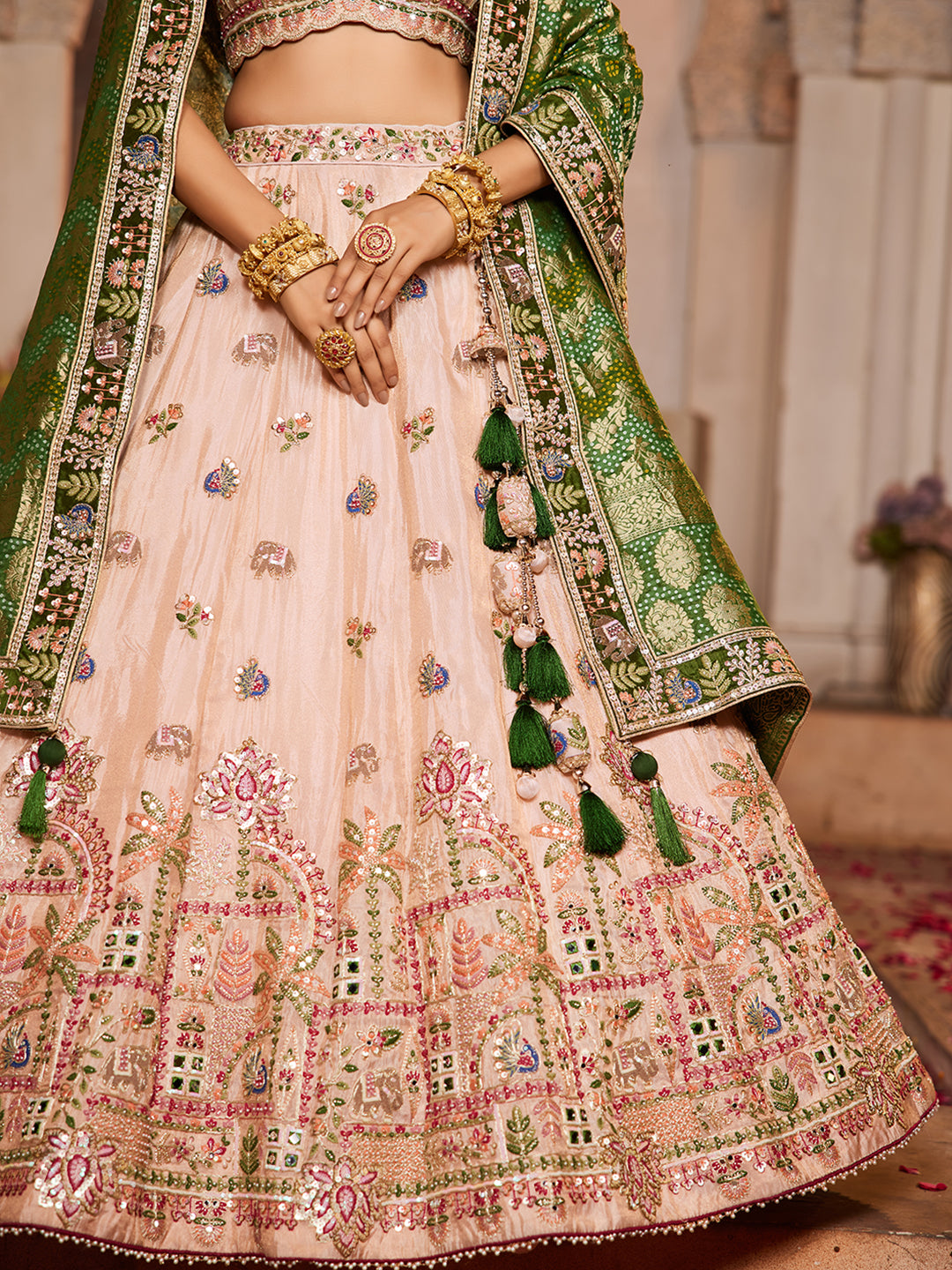 Tissue Mirror embroidery Semi-Stitched Lehenga choli & Dupatta