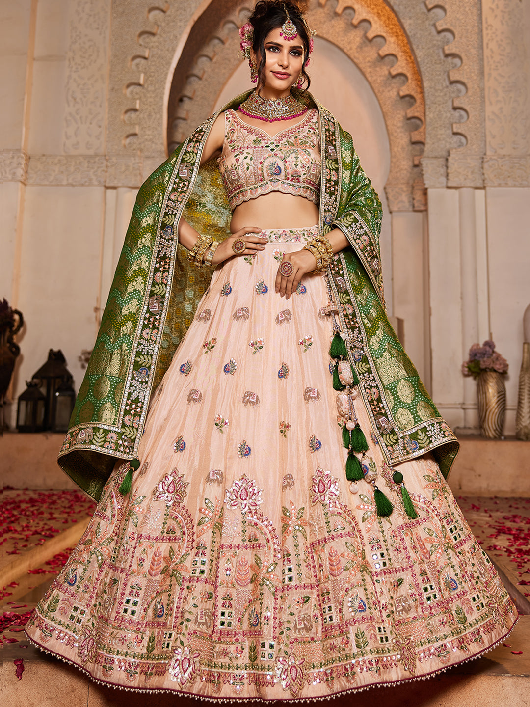 Tissue Mirror embroidery Semi-Stitched Lehenga choli & Dupatta
