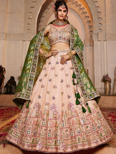 Tissue Mirror embroidery Semi-Stitched Lehenga choli & Dupatta