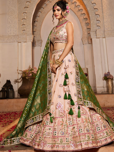 Tissue Mirror embroidery Semi-Stitched Lehenga choli & Dupatta