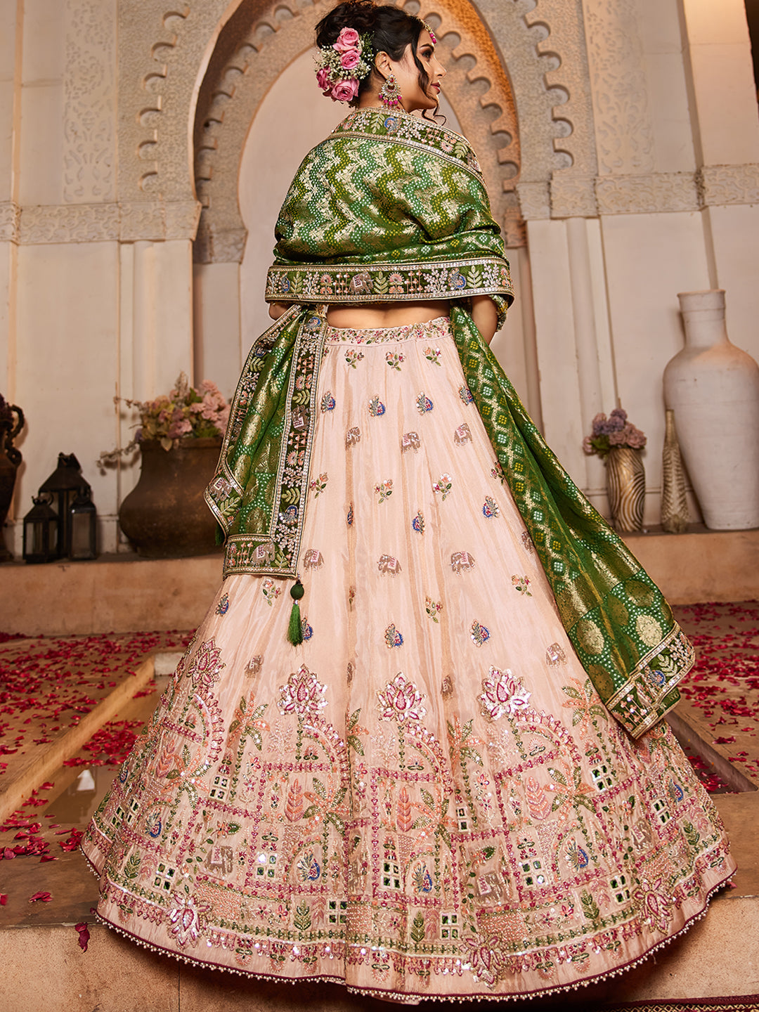 Tissue Mirror embroidery Semi-Stitched Lehenga choli & Dupatta