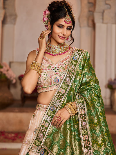 Tissue Mirror embroidery Semi-Stitched Lehenga choli & Dupatta